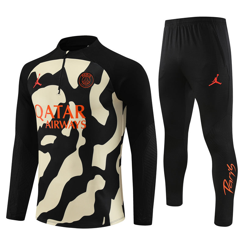 PSG 23-24 Yellow and Black Camo Style Tracksuit