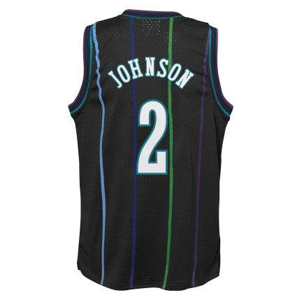 Youth Charlotte Hornets Larry Johnson Mitchell &amp; Ness 1992-93 Hardwood Classics Reload 2.0 Swingman Jersey-Black